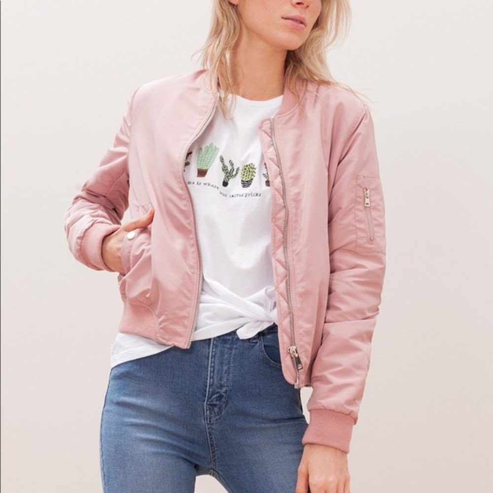 Stradivarius Dusty Rose Pink Bomber Jacket